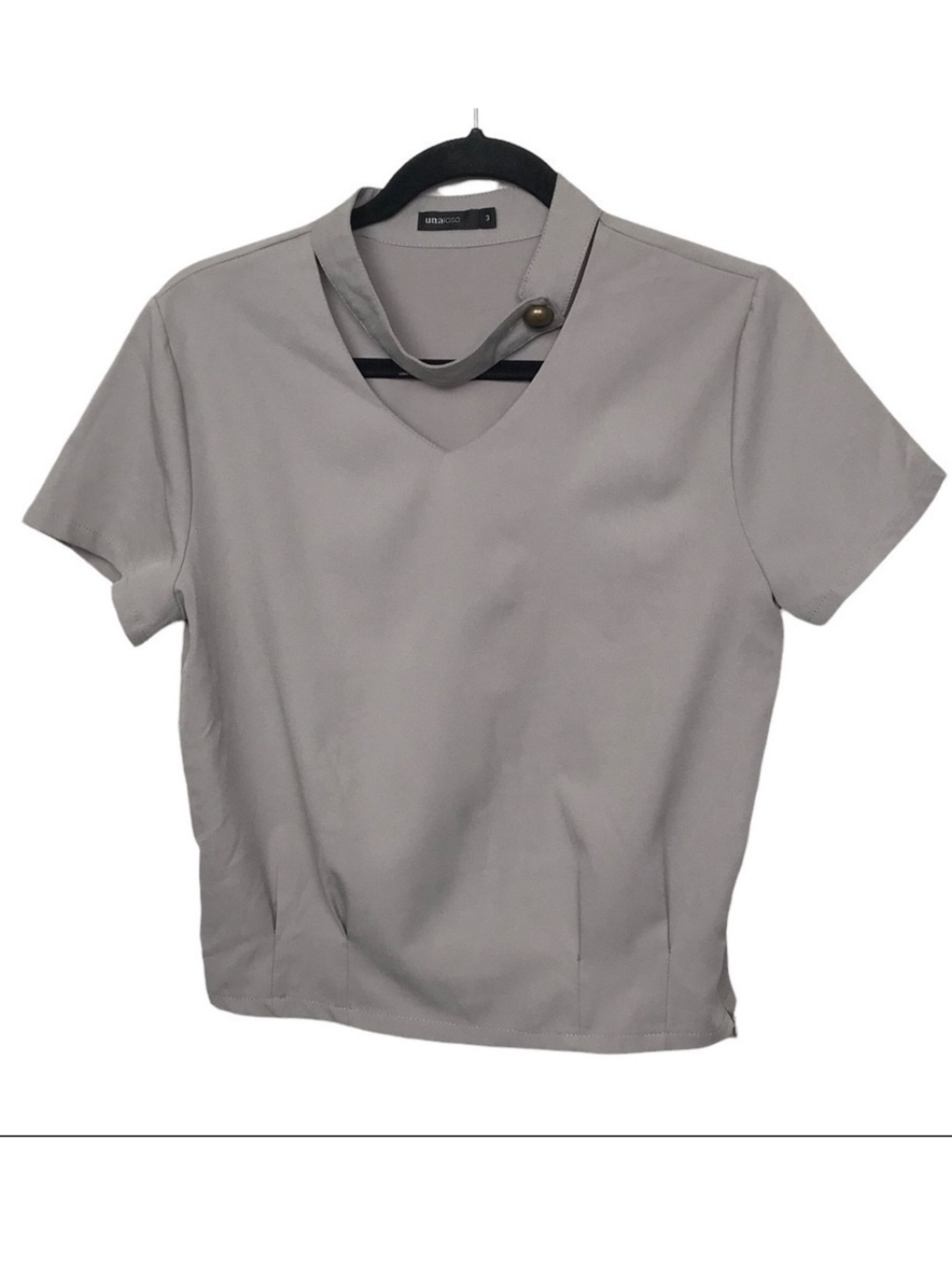 UnaRosa Gray Taupe Short Sleeve Semi Cropped Blouse Approx Small